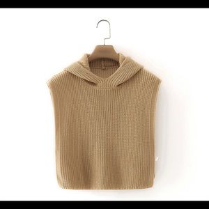 Shein knitted pull over hooded tan poncho